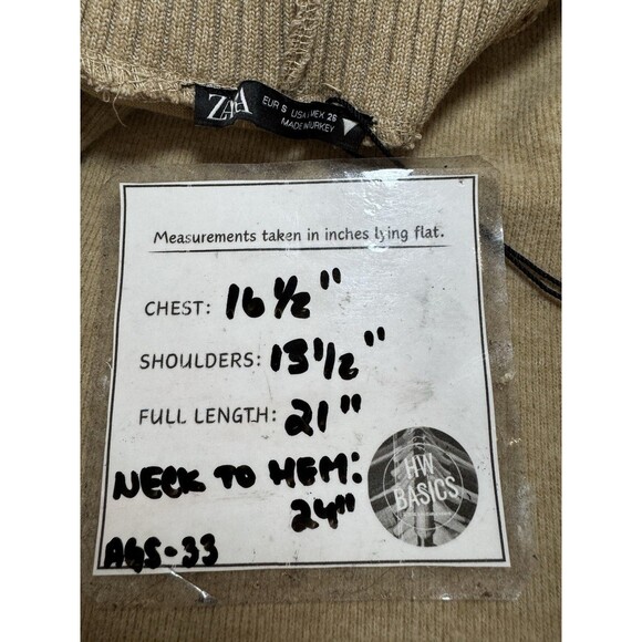 Zara  Brown Knit Sleeveless Turtleneck Neutral Sweater RawHem Soft Feel Women S - Picture 7 of 9